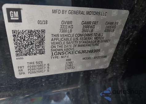2018 Chevrolet Suburban Commercial Fleet from USA, damaged, VIN 1GNSCKEC6JR248305